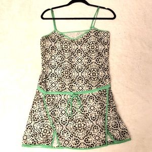 Ikat printed dress with bright green accents